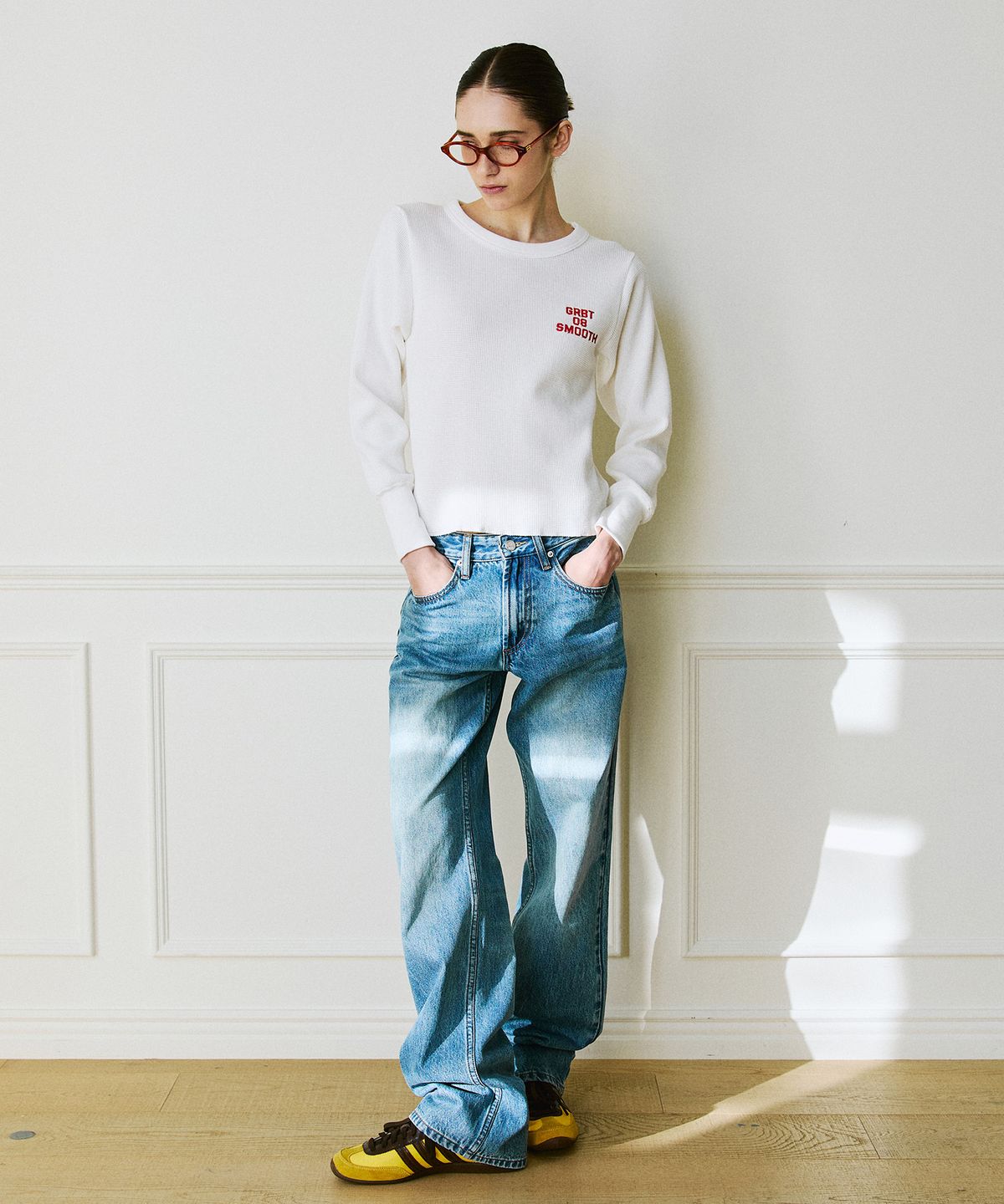 그린버터(GREENBUTTER) Waffle Long Sleeve Tee (Ivory)