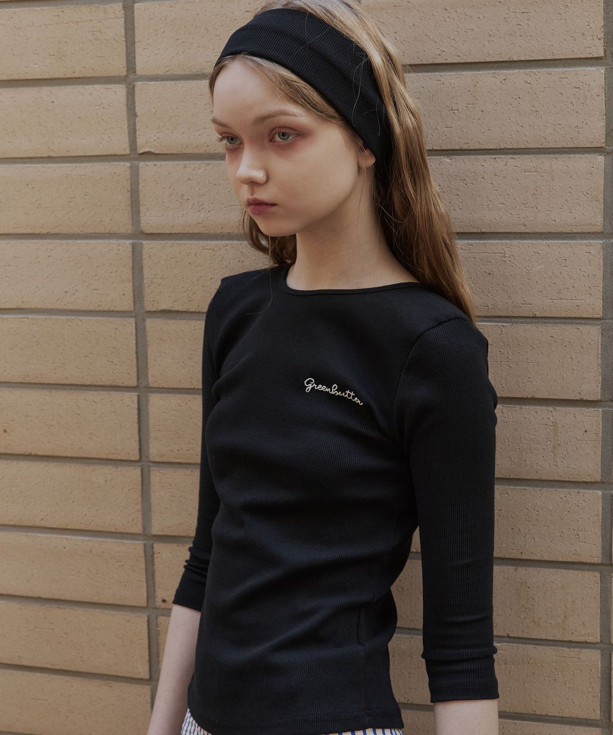 그린버터(GREENBUTTER) Three-quarter Sleeve Tee (Black)