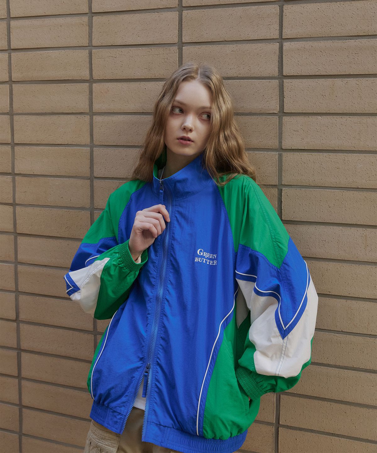 그린버터(GREENBUTTER) Two-way Windbreaker Jacket (Cobalt)