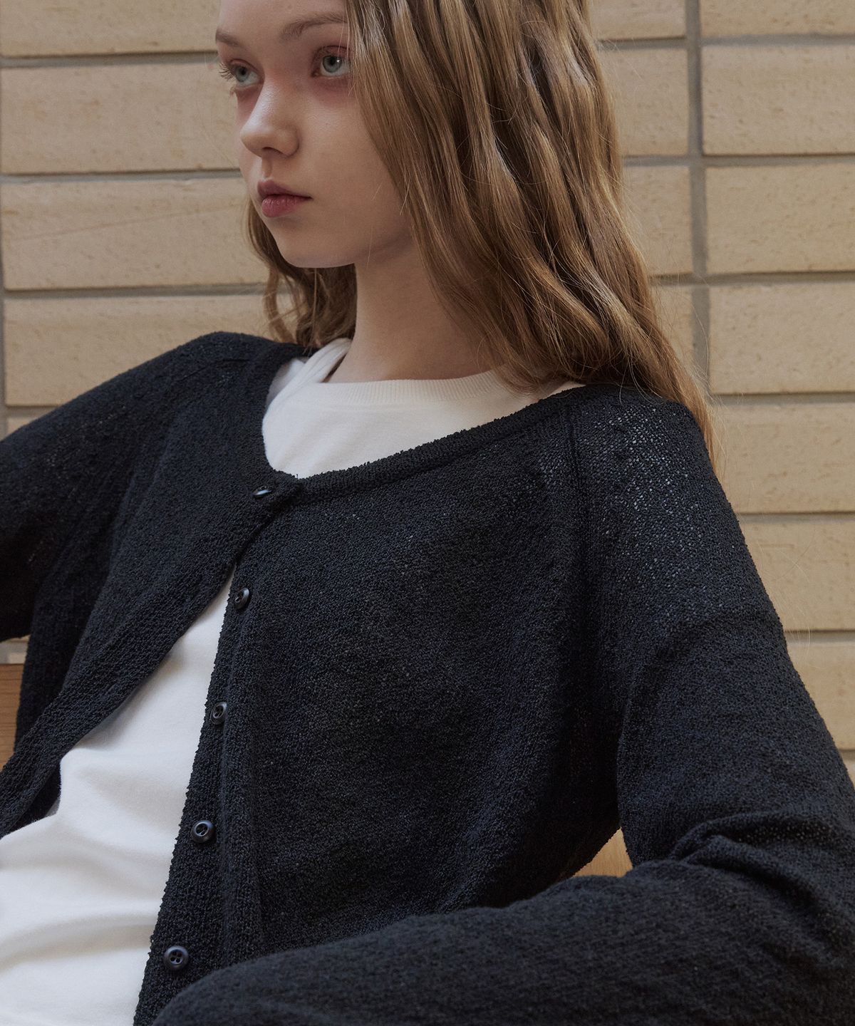 그린버터(GREENBUTTER) Summer Boucle Cardigan (Black)