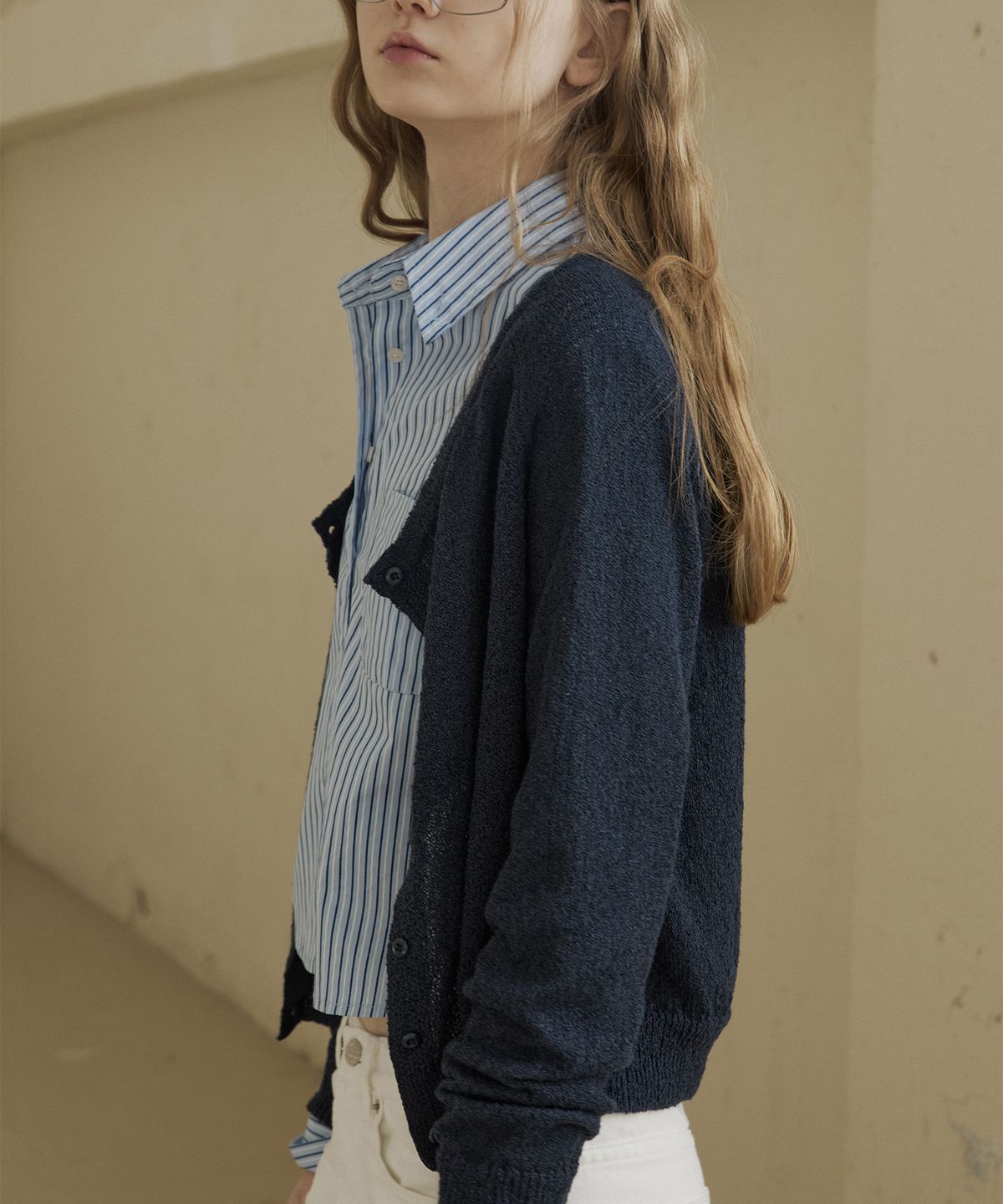 그린버터(GREENBUTTER) Summer Boucle Cardigan (Navy)