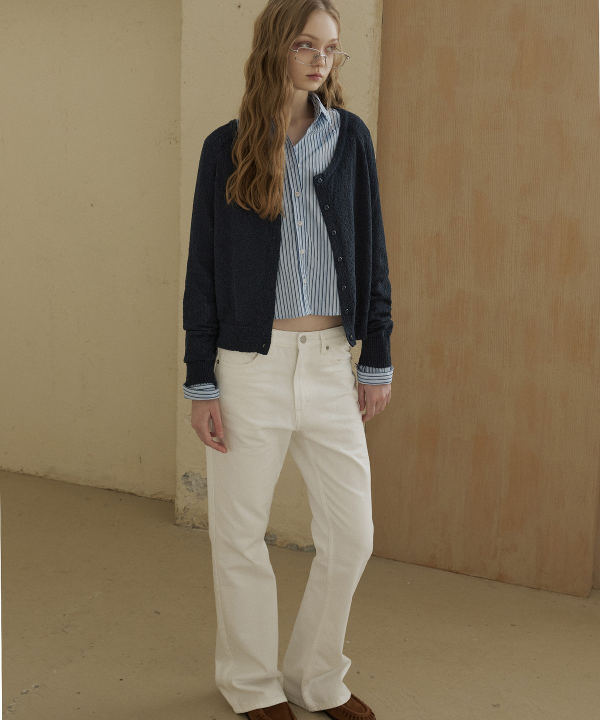 그린버터(GREENBUTTER) Summer Boucle Cardigan (Navy)