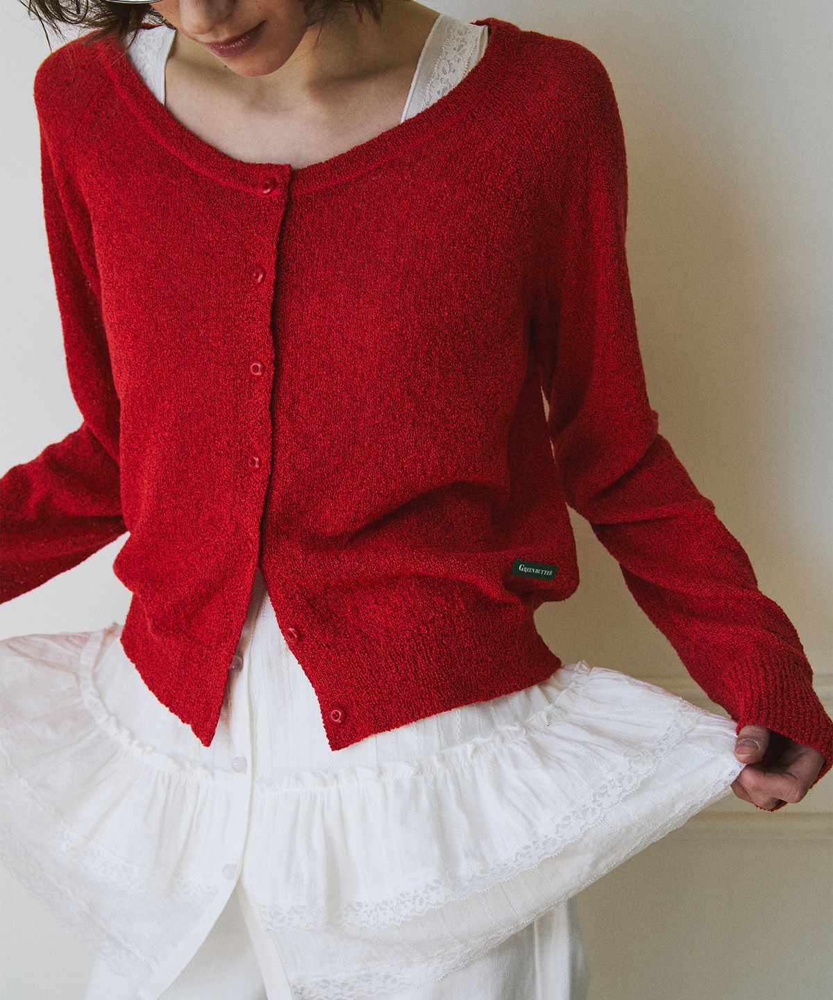 그린버터(GREENBUTTER) Summer Boucle Cardigan (Red)