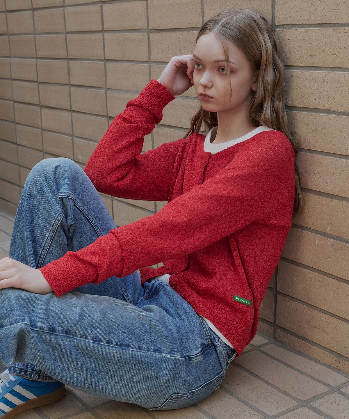 그린버터(GREENBUTTER) Summer Boucle Cardigan (Red)