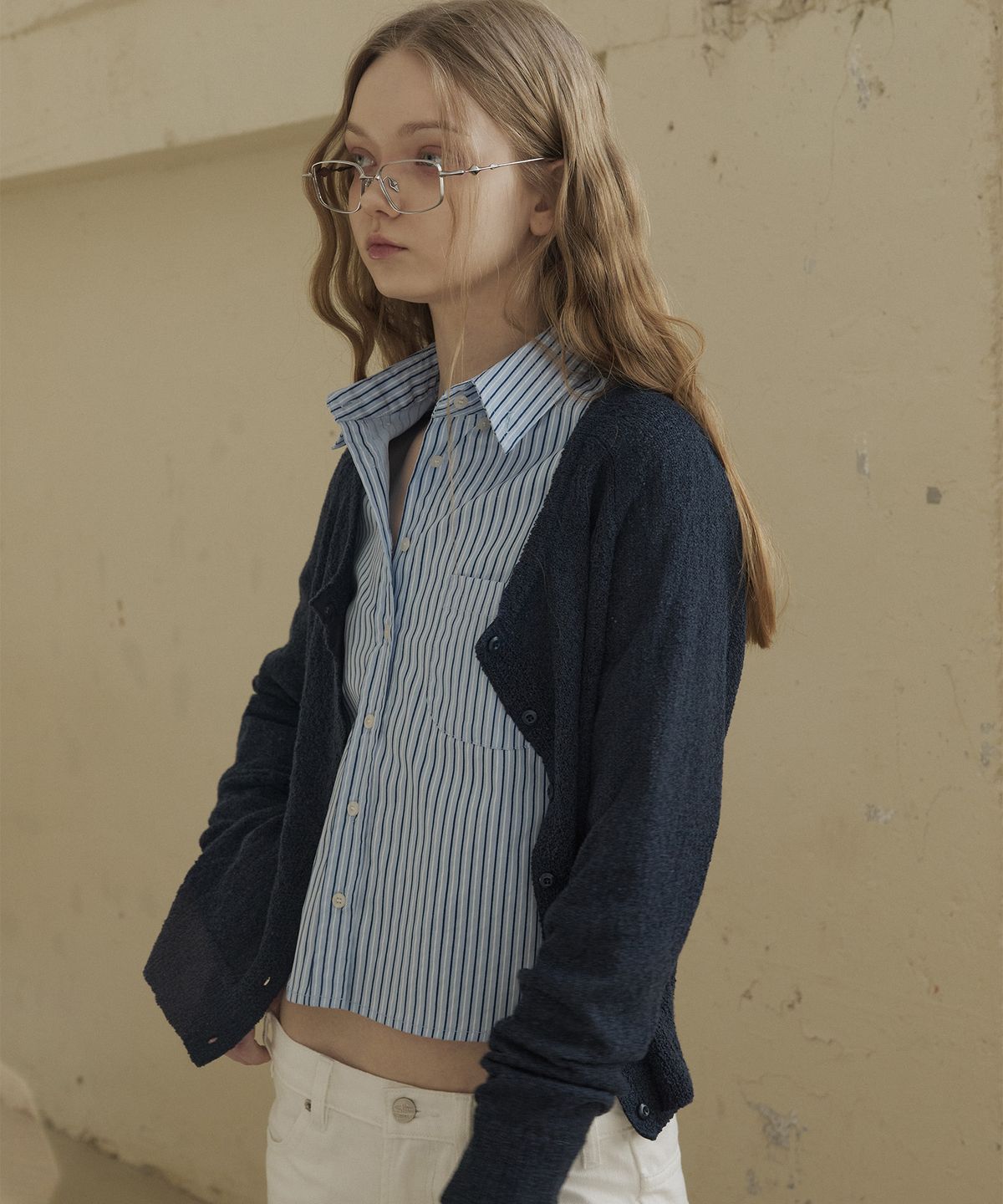 그린버터(GREENBUTTER) Stripe Cotton Shirt (Light Blue)