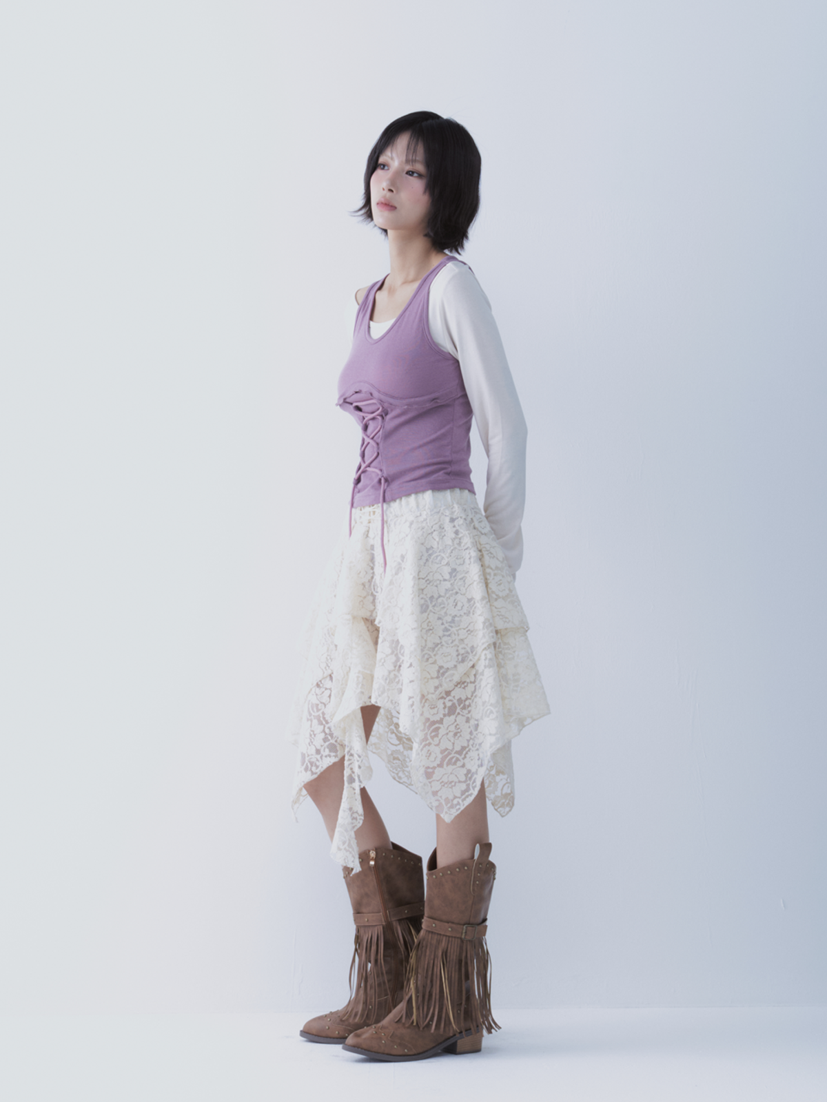 쎄쎄쎄(SETSETSET) BUSTIER LACE-UP TEE (PINK)