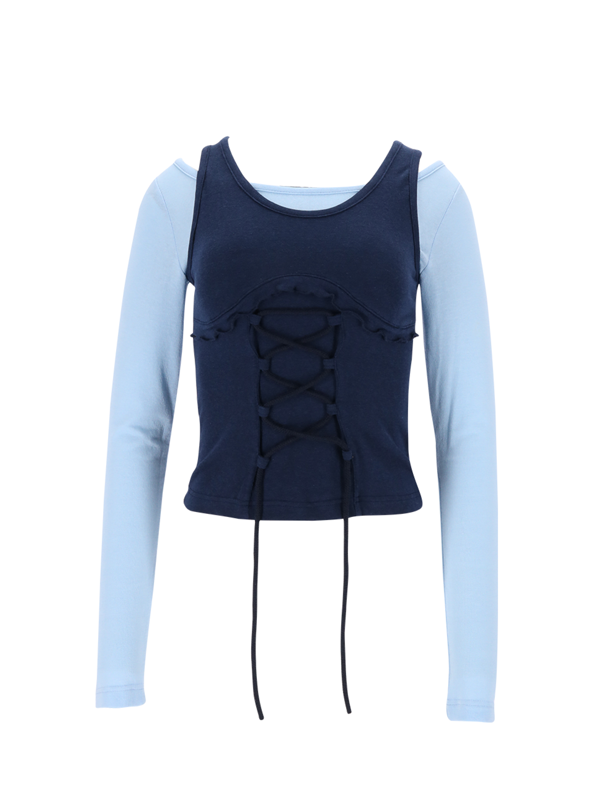 쎄쎄쎄(SETSETSET) BUSTIER LACE-UP TEE (BLUE)