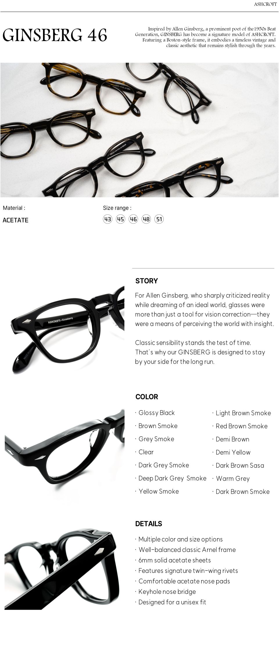 ASHCROFT Ginsberg アシュクロフト度付きメガネ MUSINSA | ASHCROFT Ginsberg 46 - Glossy Black