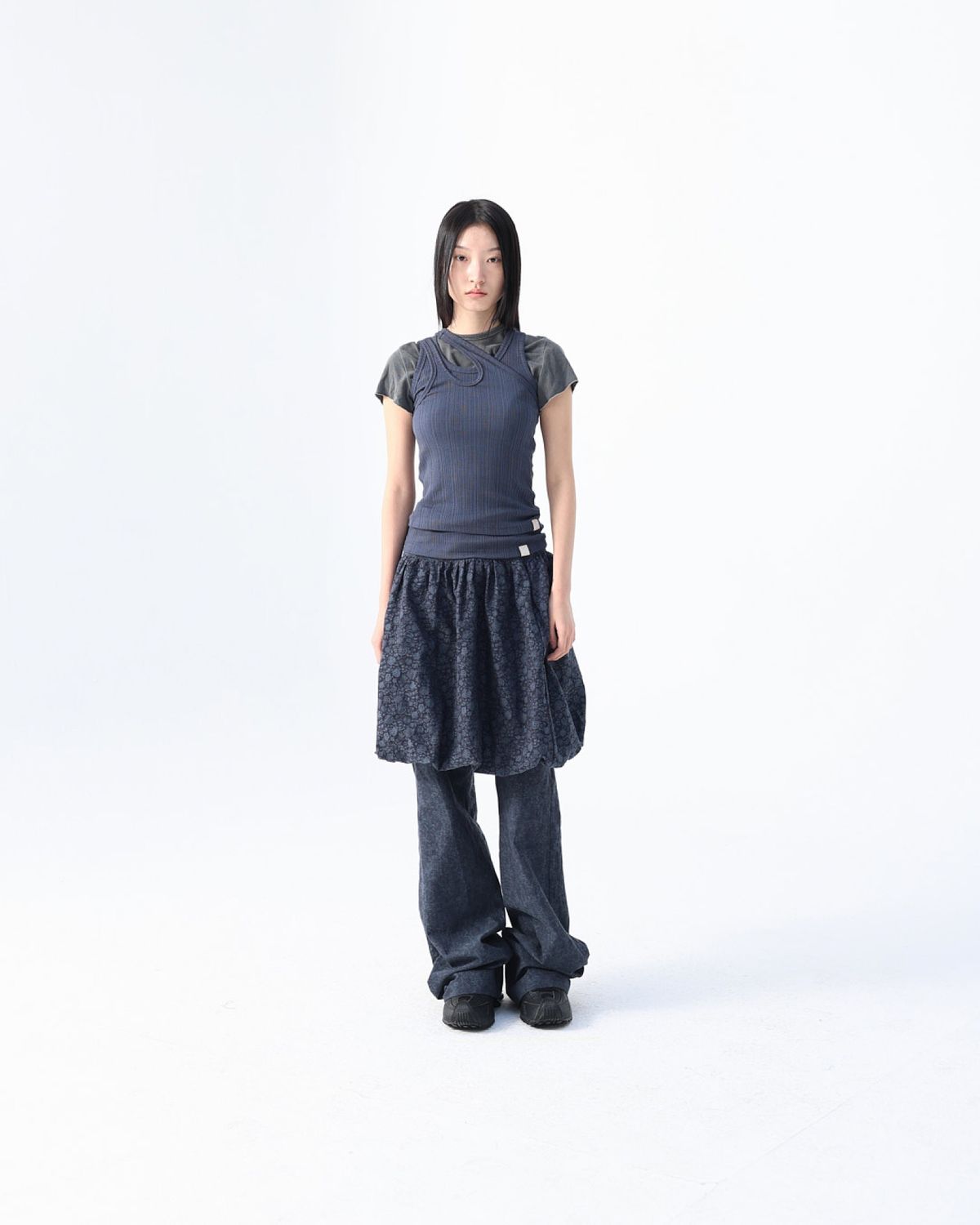 999휴머니티(999HUMANITY) 자카드 펌킨 스커트 (빈티지 네이비)