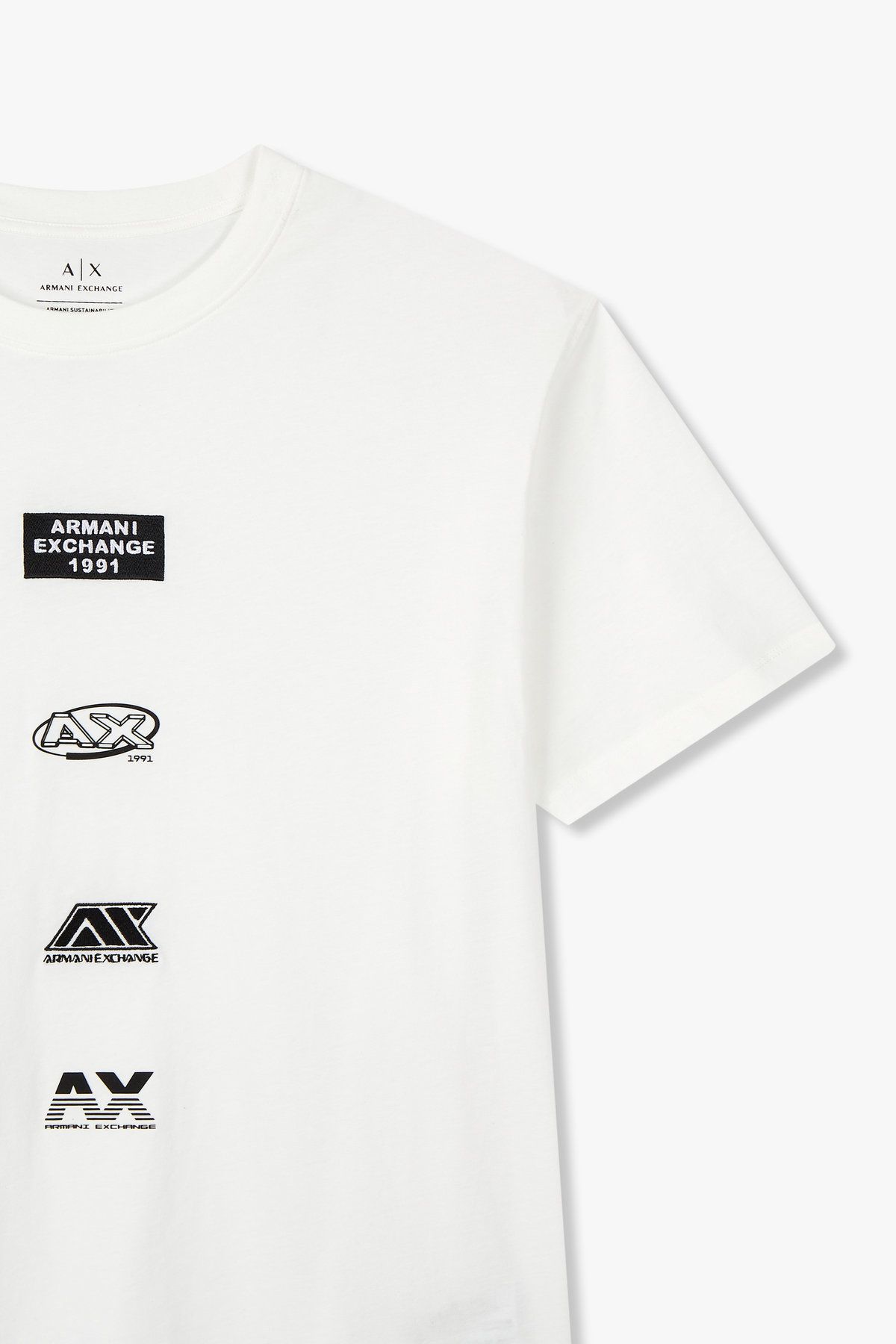 아르마니 익스체인지(ARMANI EXCHANGE) 남성 멀티 로고 크루넥 티셔츠_화이트 A415130030