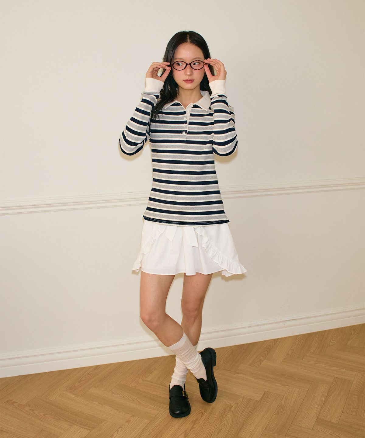 살롱 드 욘(SALON DE YOHN) Layered Shirring Mini Skirt_ White