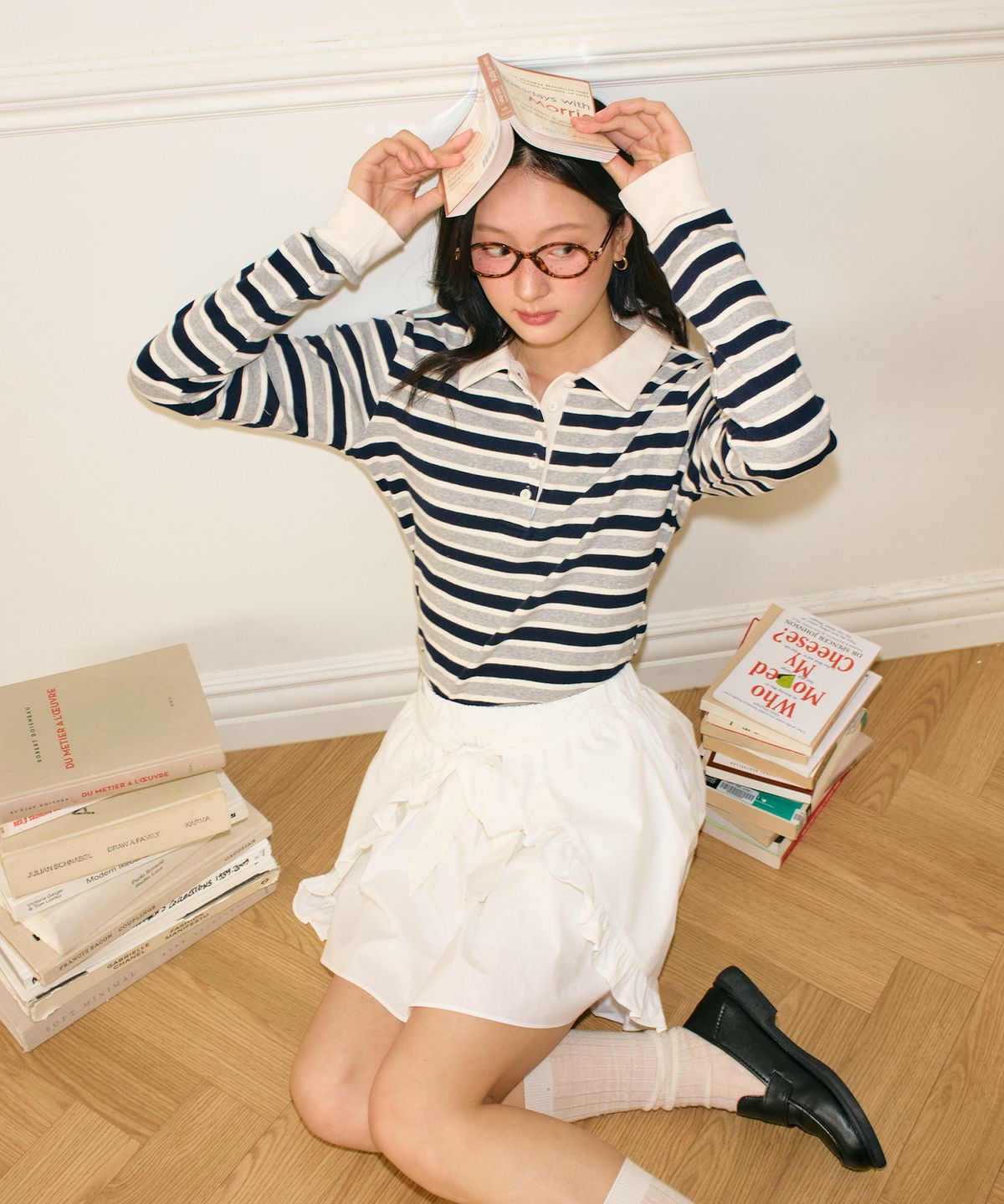 살롱 드 욘(SALON DE YOHN) Layered Shirring Mini Skirt_ White