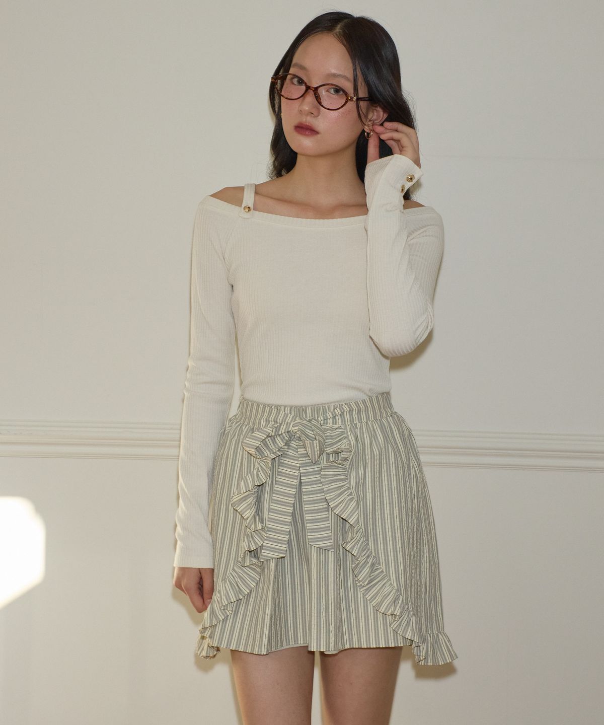 살롱 드 욘(SALON DE YOHN) Layered Shirring Mini Skirt_ Lemon
