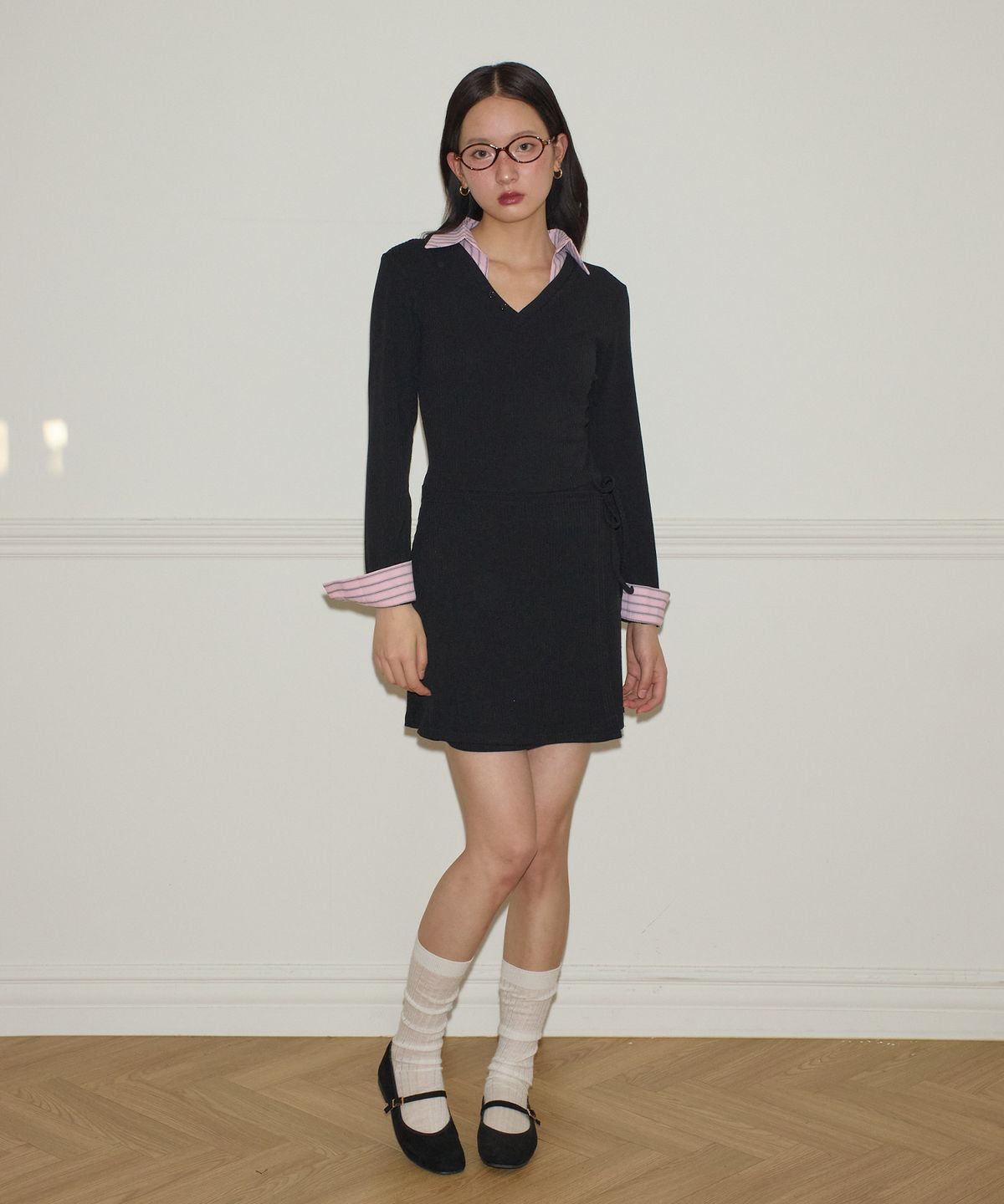 살롱 드 욘(SALON DE YOHN) Shirt Detail Jersey Dress_ Pink Stripe