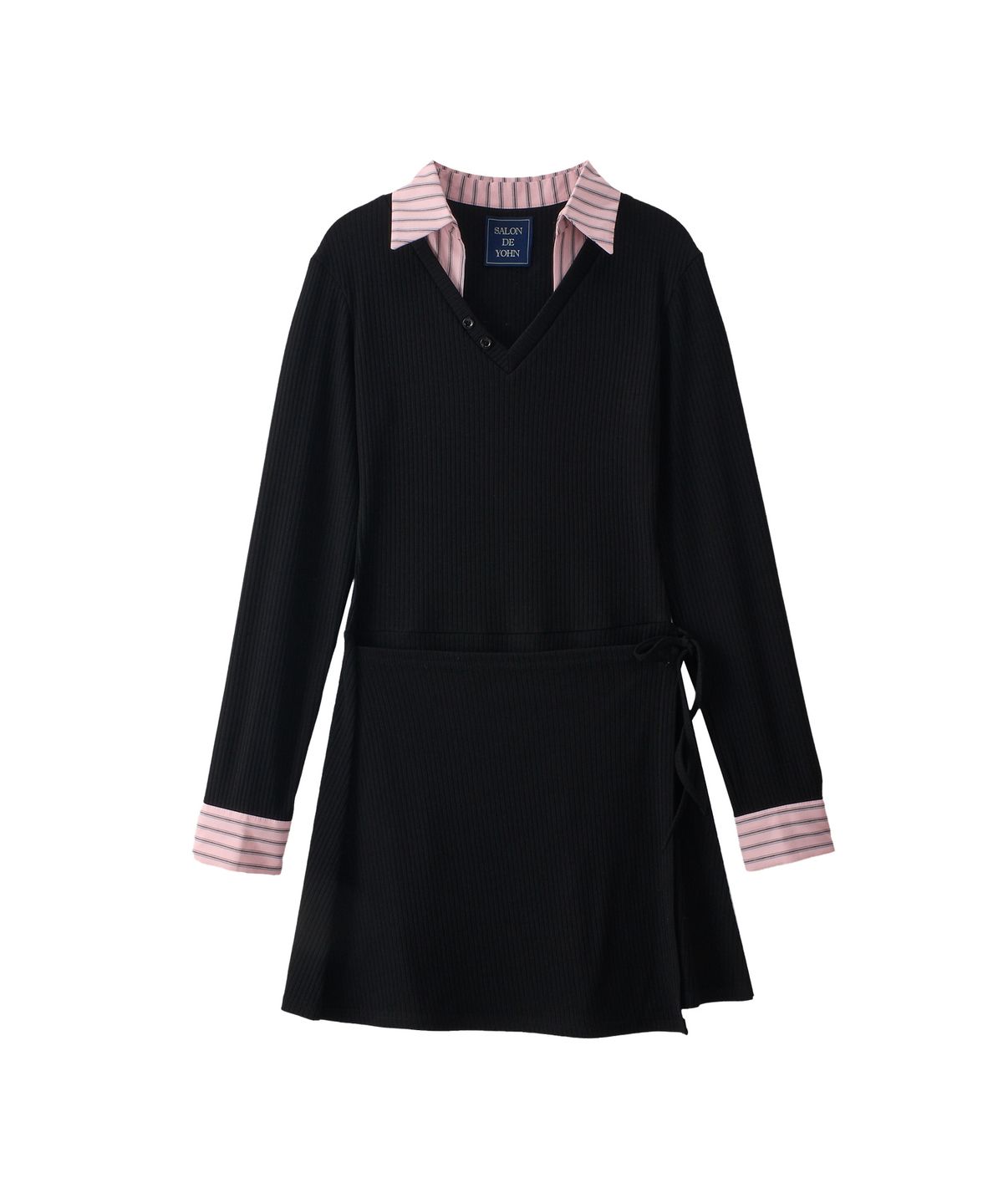살롱 드 욘(SALON DE YOHN) Shirt Detail Jersey Dress_ Pink Stripe