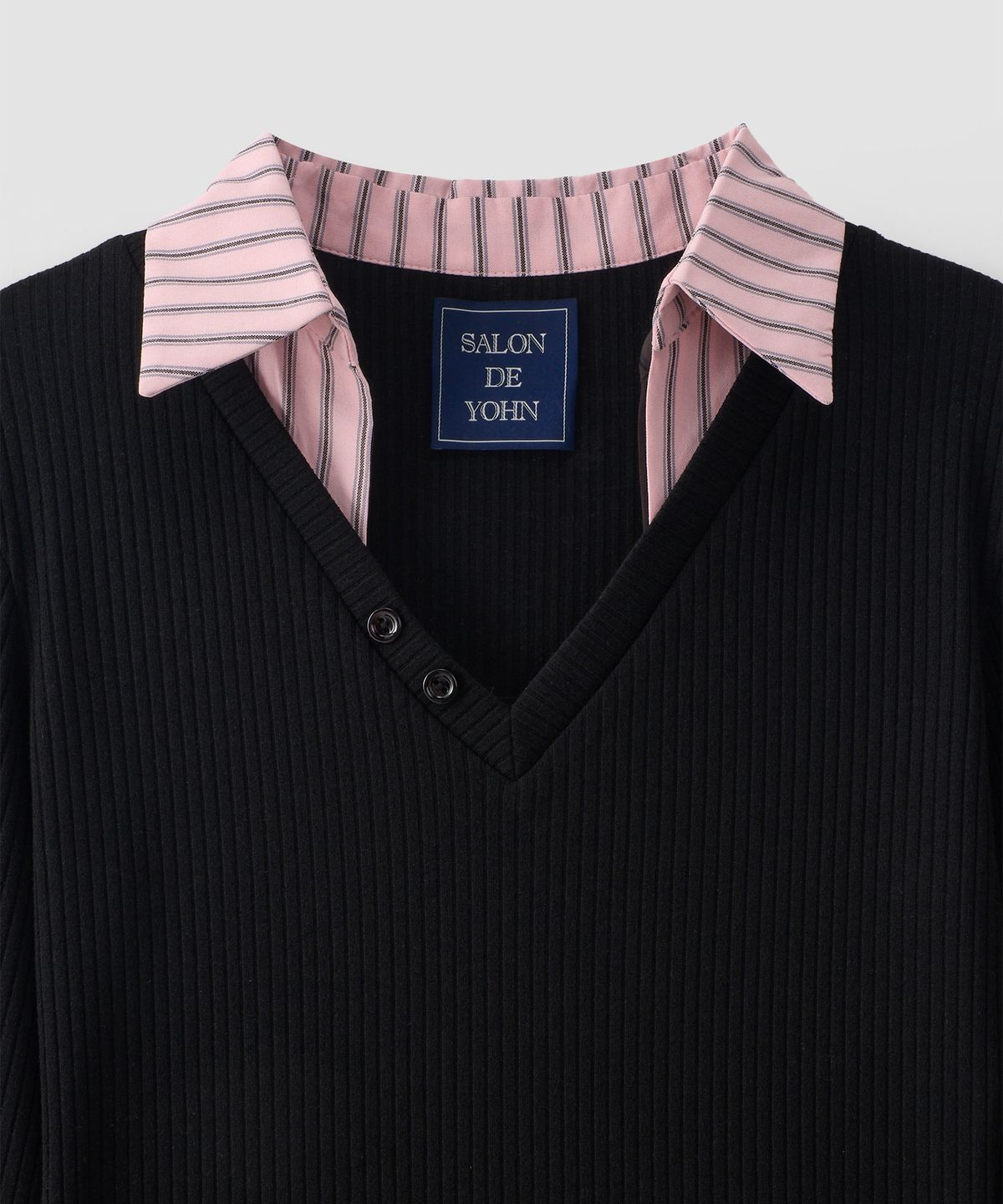 살롱 드 욘(SALON DE YOHN) Shirt Detail Jersey Dress_ Pink Stripe