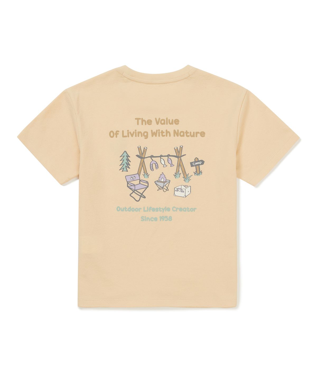 스노우피크 어패럴 키즈(SNOWPEAK APPAREL KIDS) 키즈 소로나 캠핑 반팔 티셔츠 (S25MKFTS93) Light Yellow
