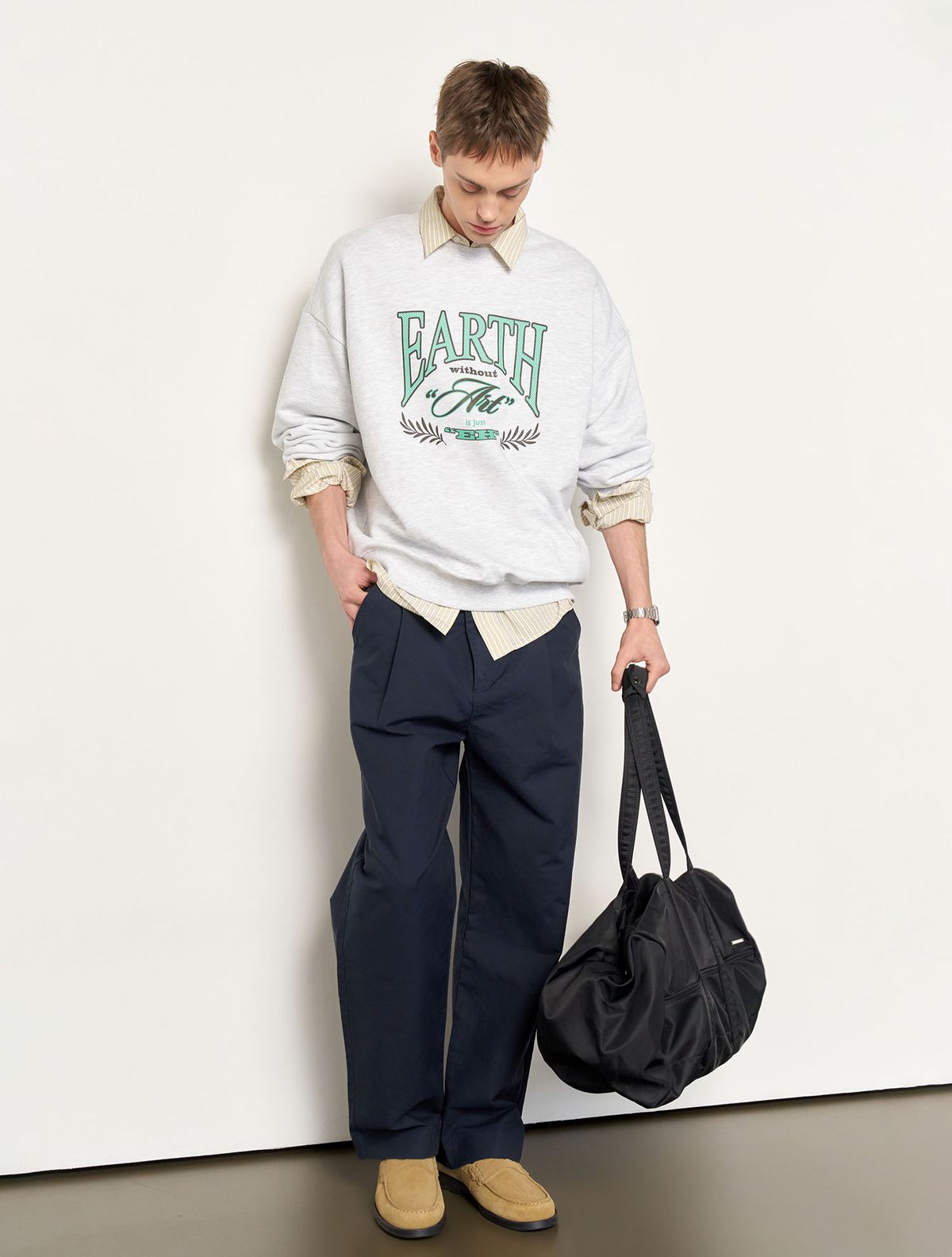 제너럴아이디어(GENERALIDEA) UNISEX 어스 루즈핏 맨투맨 [WHITE MELANGE GREY] / SBE1U02010