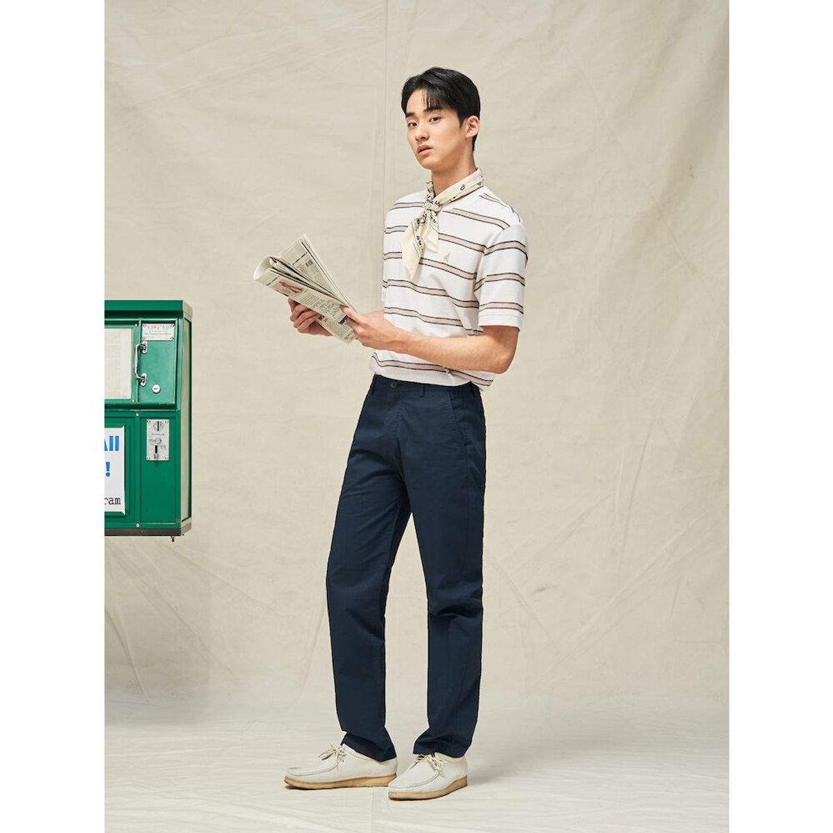 빈폴 멘(BEANPOLE MEN) 빅허니콤 스트라이프 반소매 티셔츠  아이보리
