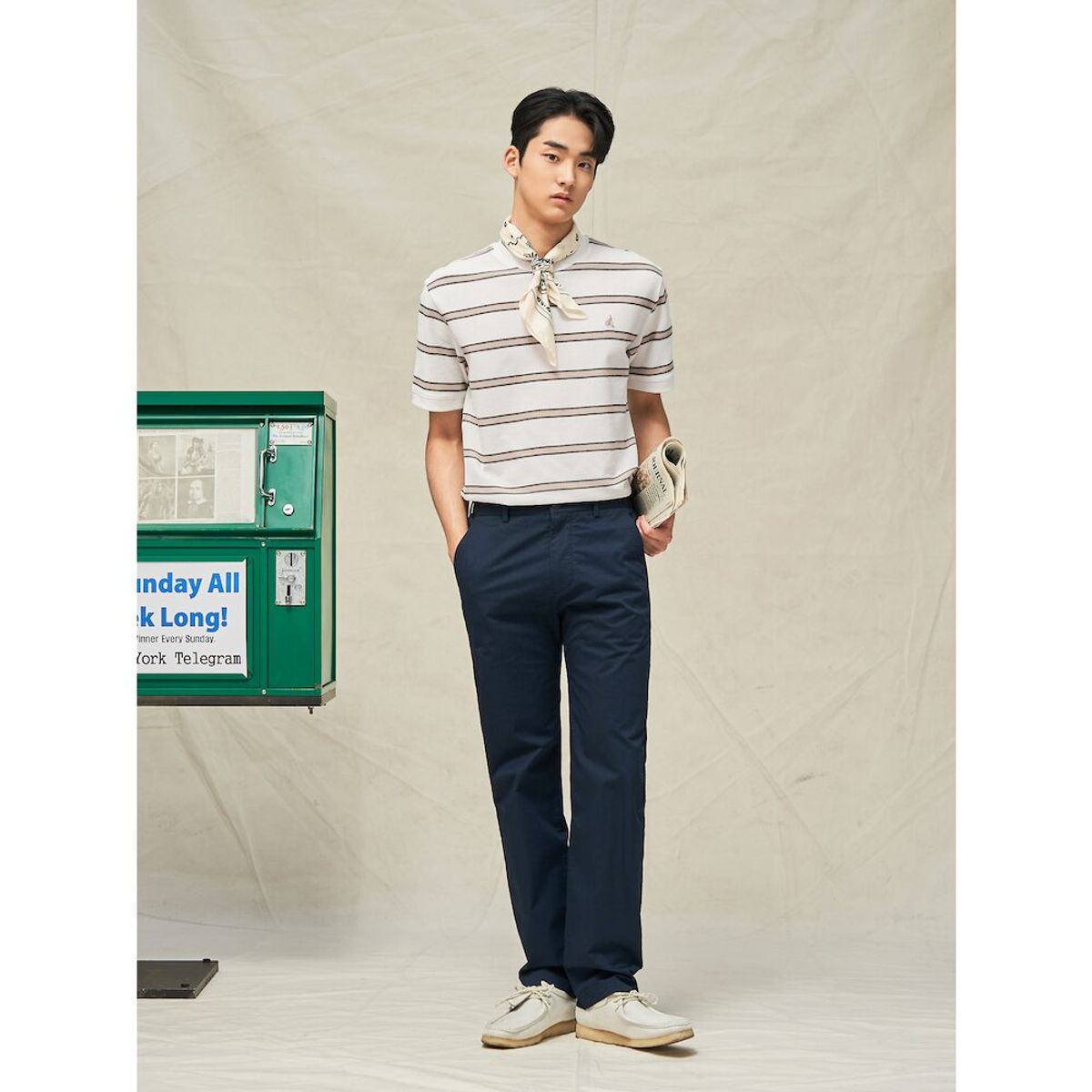 빈폴 멘(BEANPOLE MEN) 빅허니콤 스트라이프 반소매 티셔츠  아이보리