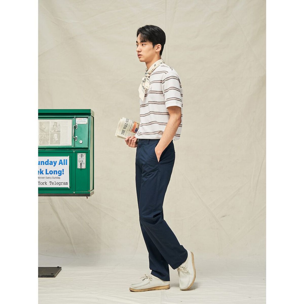 빈폴 멘(BEANPOLE MEN) 빅허니콤 스트라이프 반소매 티셔츠  아이보리