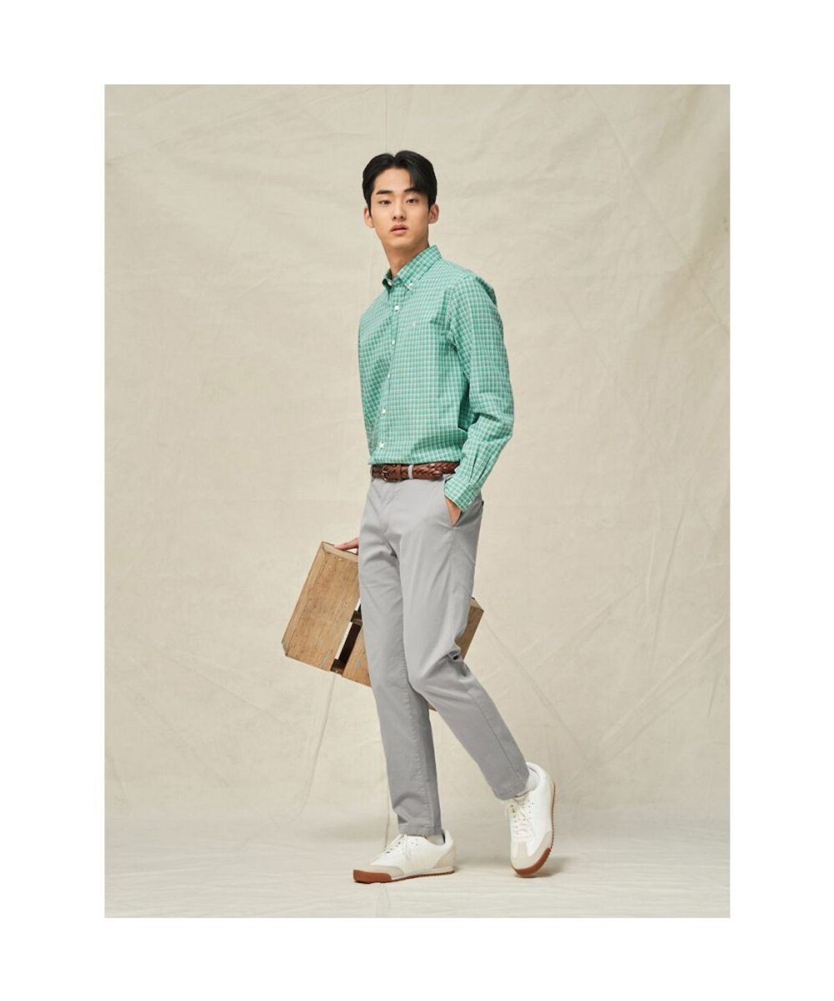 빈폴 멘(BEANPOLE MEN) 그리드 스몰 체크 셔츠  그린 (BC5364C33M)