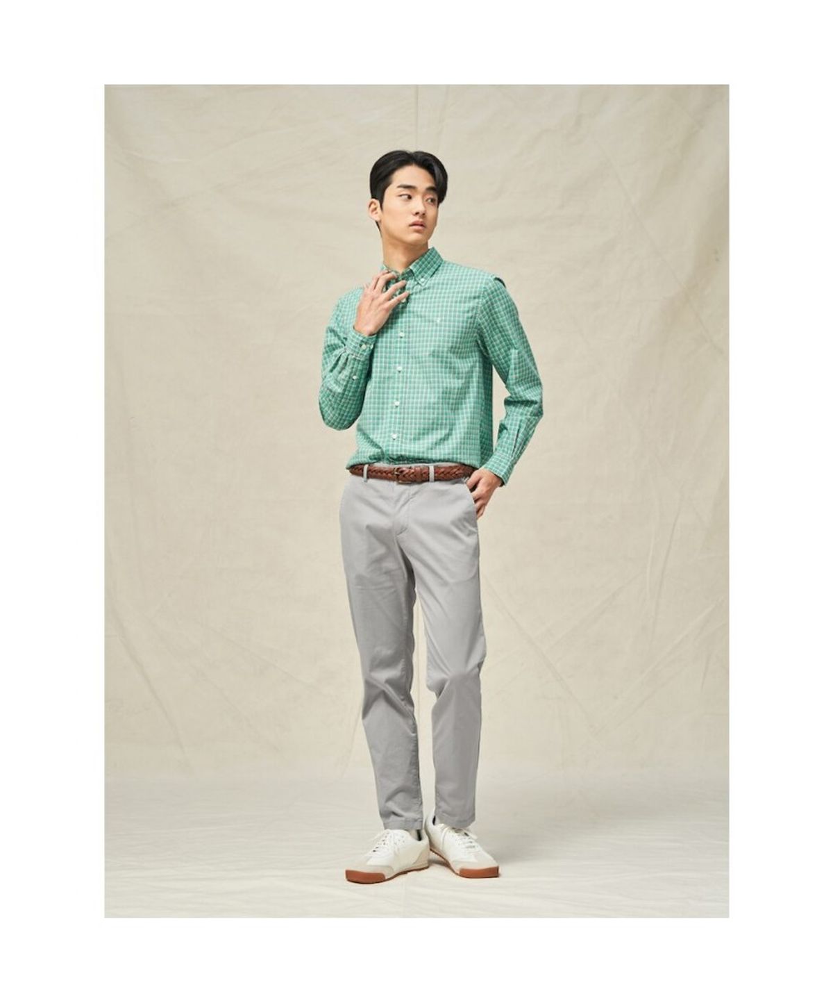 빈폴 멘(BEANPOLE MEN) 그리드 스몰 체크 셔츠  그린 (BC5364C33M)
