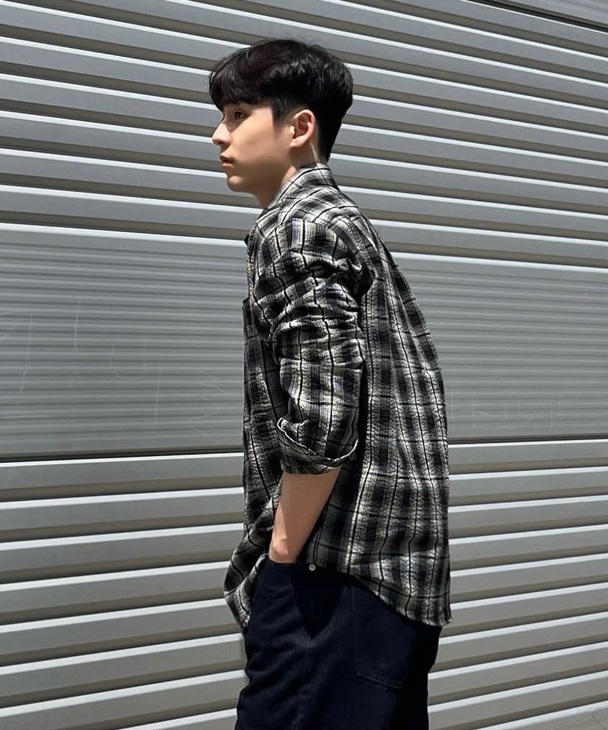 인템포무드(INTEMPOMOOD) 브리즈 시어서커 체크 셔츠_블랙