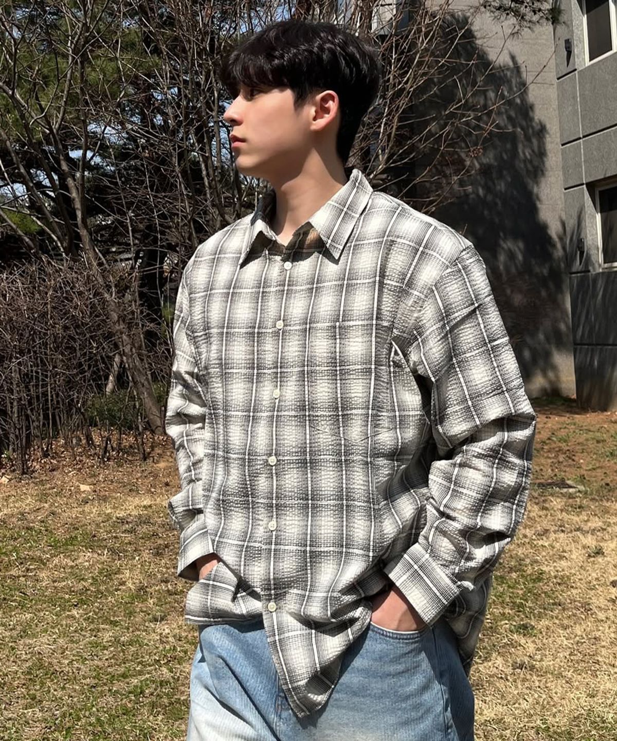 인템포무드(INTEMPOMOOD) 브리즈 시어서커 체크 셔츠_화이트