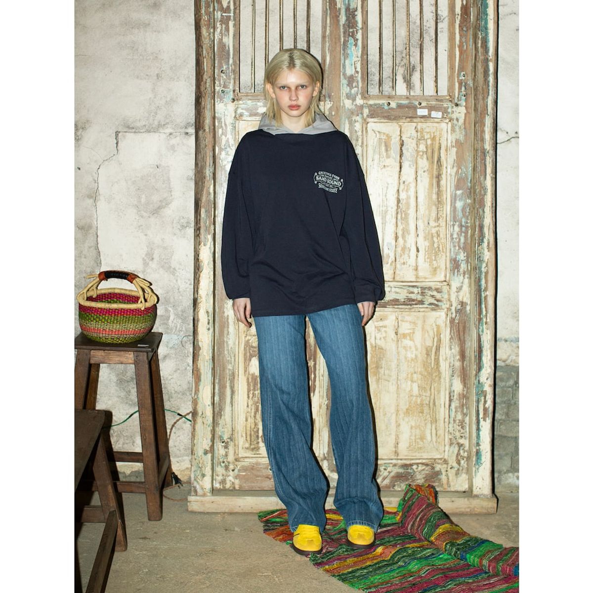 샌드 사운드(SAND SOUND) Ybor Graphic Over Fit Long Sleeve TShirt  Ash