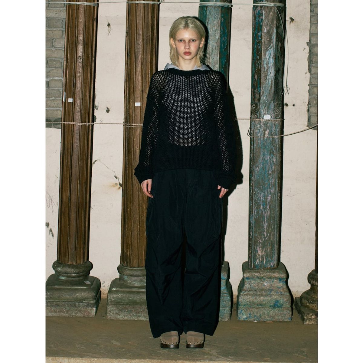 샌드 사운드(SAND SOUND) Net Crew Neck Sweater  Black