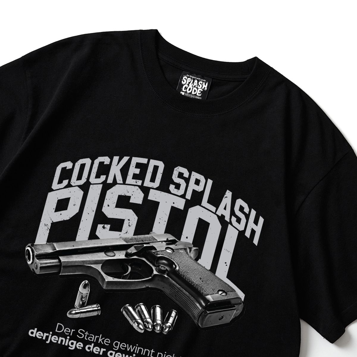 스플래시코드(SPLASHCODE) 반팔 티셔츠 블랙 - 피스톨(Cocked Pistol)