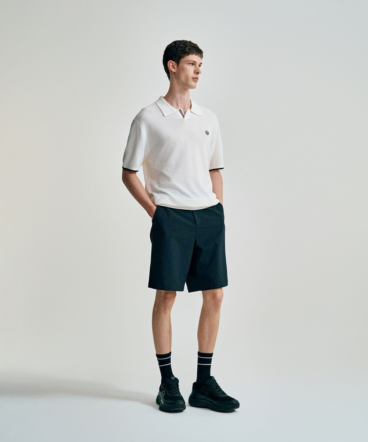 세르지오 타키니(SERGIO TACCHINI) M 코튼라이크 우븐 버뮤다 팬츠 (Black)