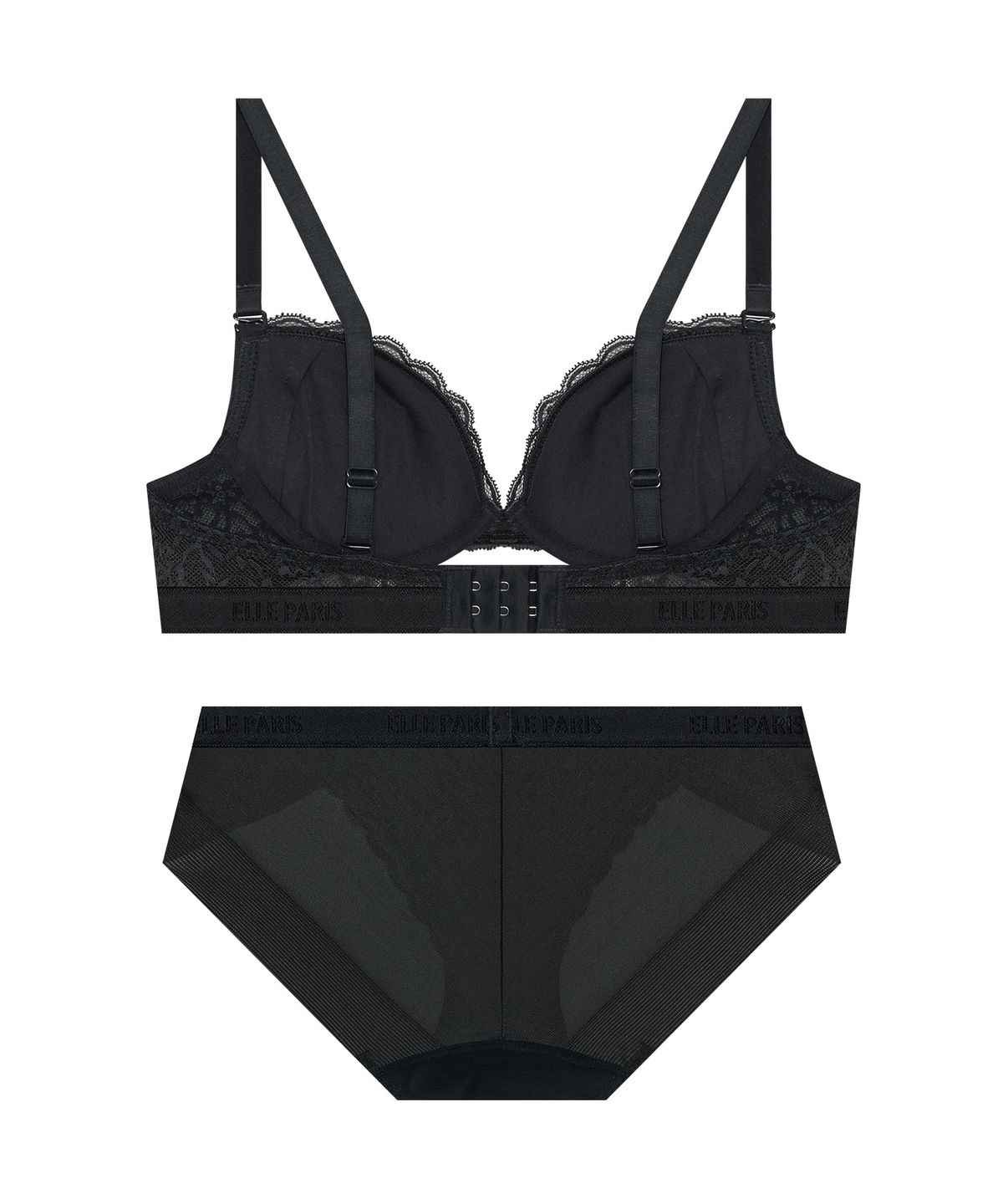 엘르이너웨어(ELLE INNERWEAR) 클래시 페미닌 레이스 브라 팬티 세트 - 차콜
