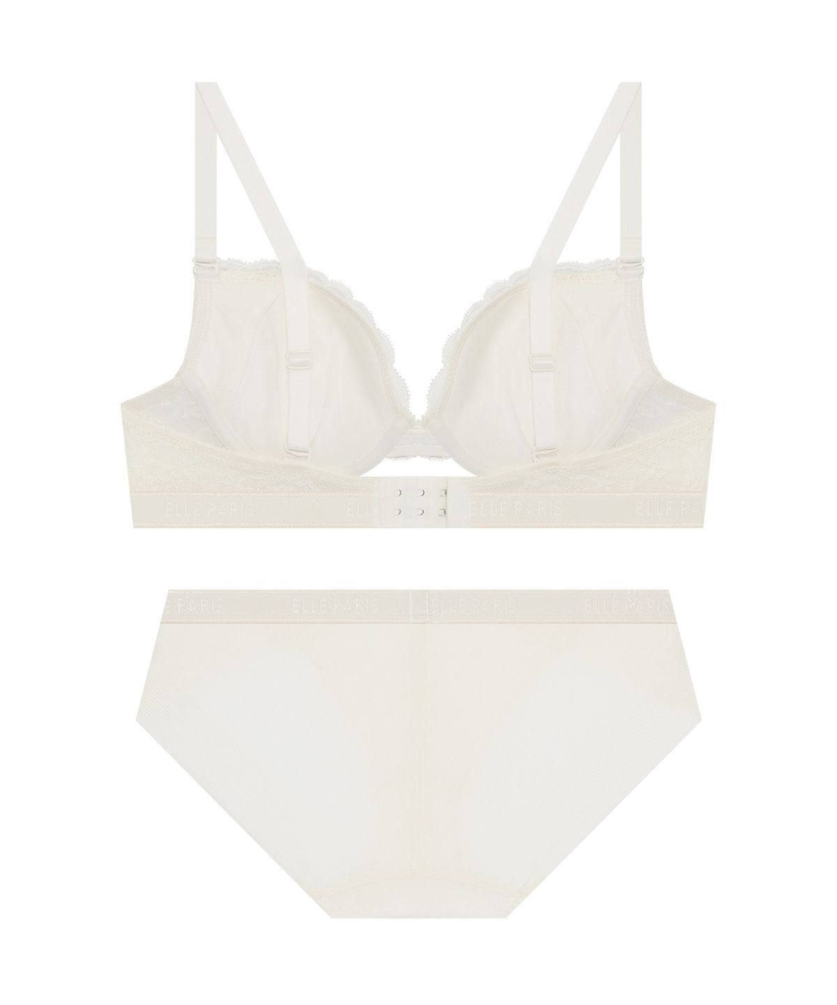 엘르이너웨어(ELLE INNERWEAR) 클래시 페미닌 레이스 브라 팬티 세트 - 크림