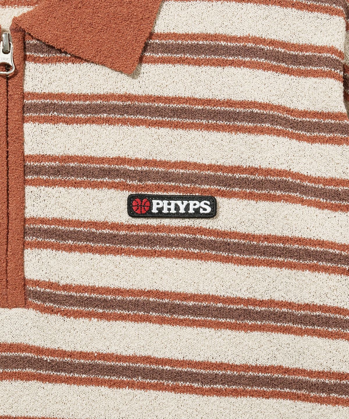 피지컬 디파트먼트(PHYSICAL DEPARTMENT) 스트라이프 반팔 카라 니트_오렌지