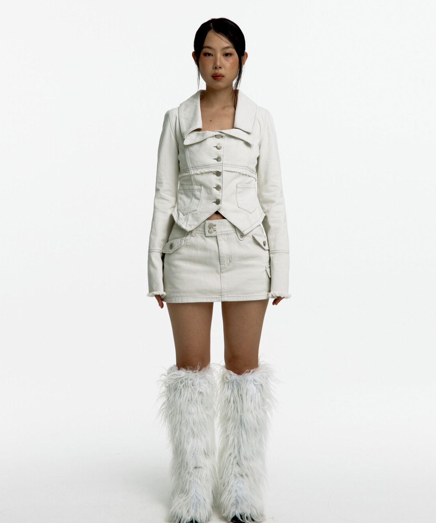 【KASHIKO】Denim Square Neck Trucker Jacket Off White MUSINSA | KASHIKO Denim Square Neck Trucker Jacket Off White