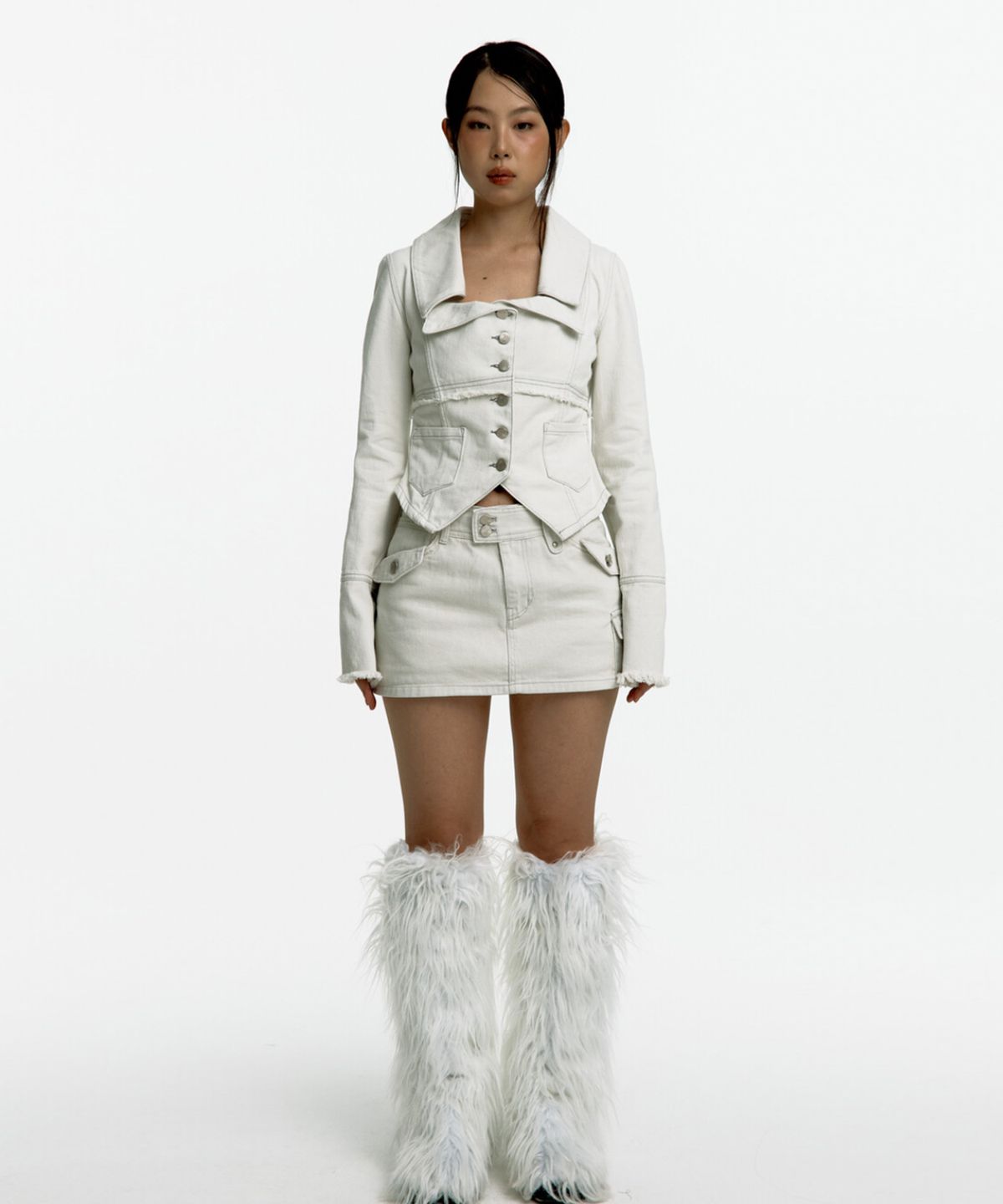 카시코(KASHIKO) Denim Square Neck Trucker Jacket Off White
