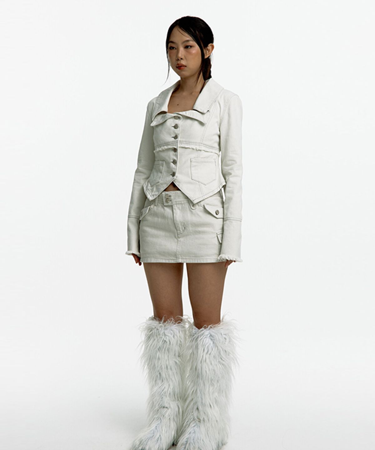 카시코(KASHIKO) Denim Square Neck Trucker Jacket Off White
