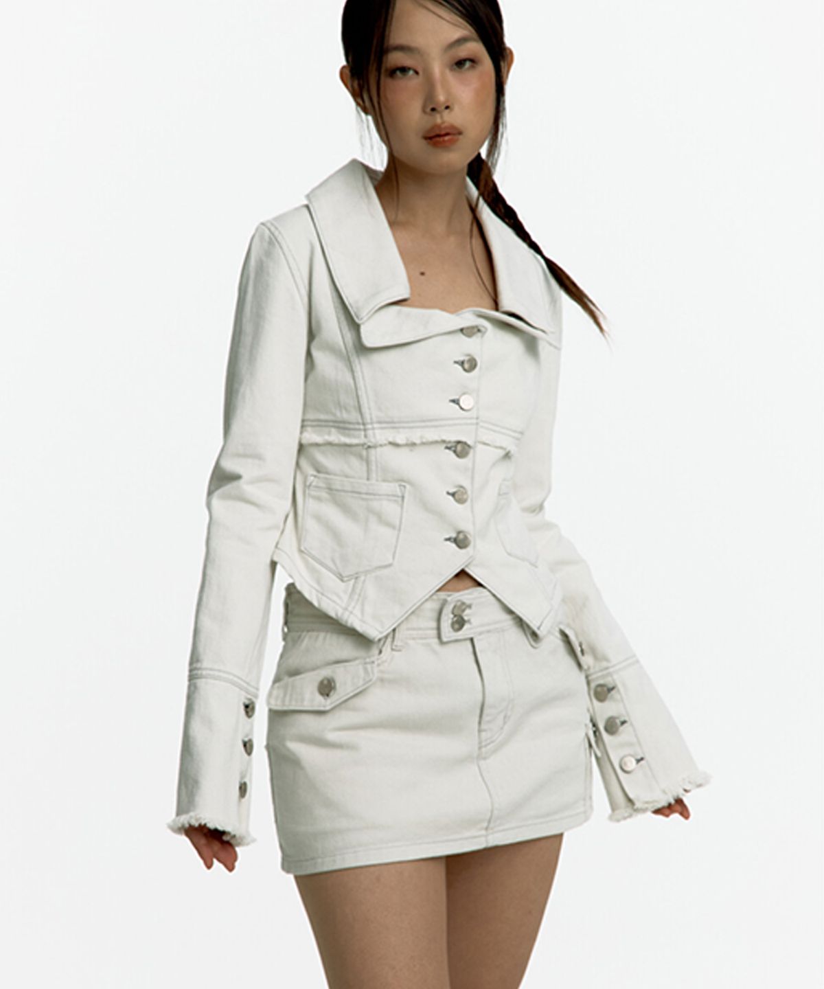 카시코(KASHIKO) Denim Square Neck Trucker Jacket Off White