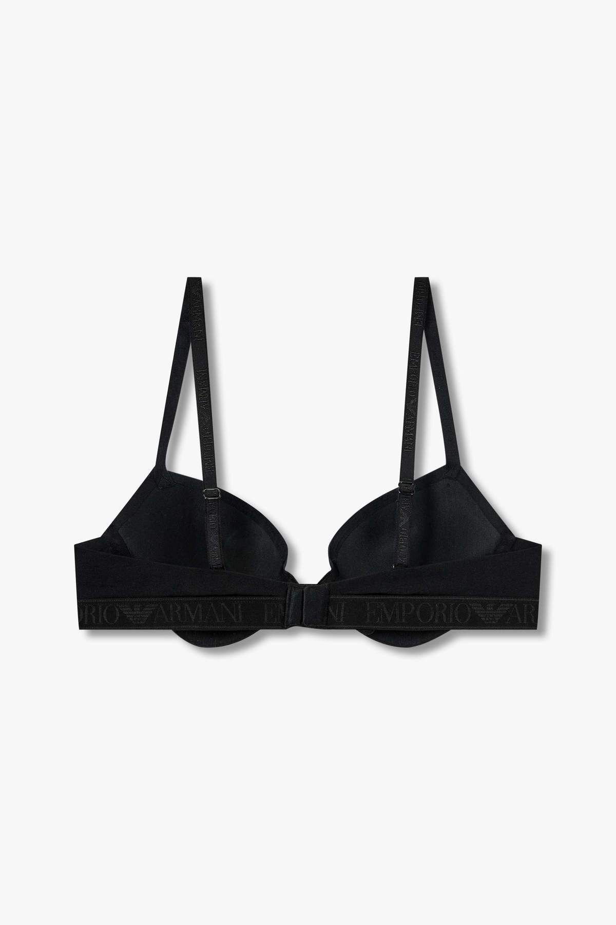 엠포리오 아르마니 언더웨어(EMPORIO ARMANI UNDERWEAR) 여성 자카드 밴딩 나일론 푸쉬업 브라_블랙 825185542