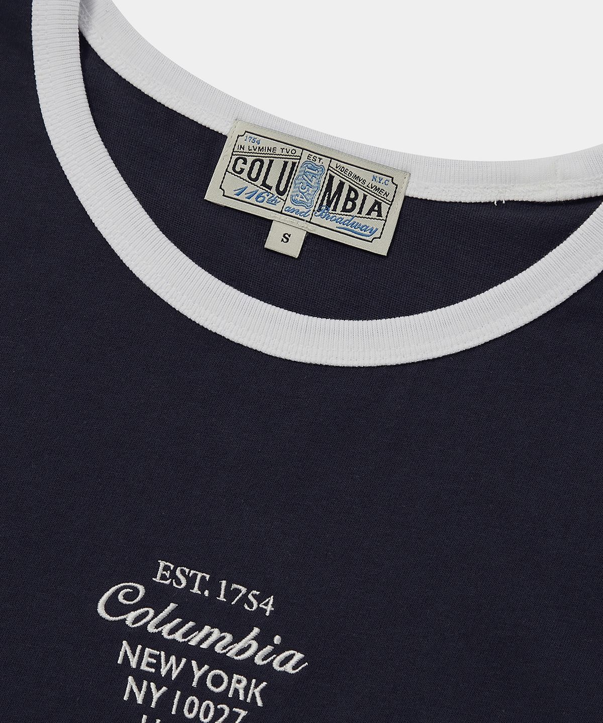 컬럼비아 유니버시티(COLUMBIA UNIVERSITY) CU BIG SCRIPT WOMEN S/S RINGER T-SHIRTS 크라운네이비