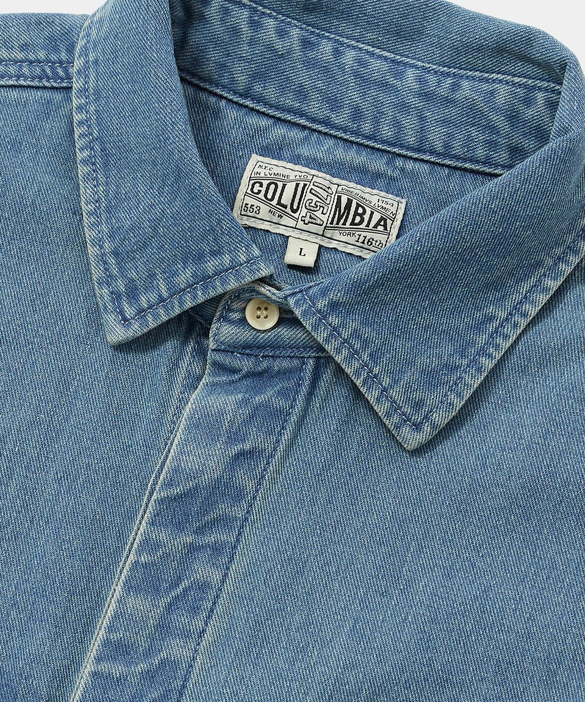 컬럼비아 유니버시티(COLUMBIA UNIVERSITY) COLUMBIA TRAJAN LABEL HIDDEN POCKET DENIM S/S SHIRTS 라이트데님