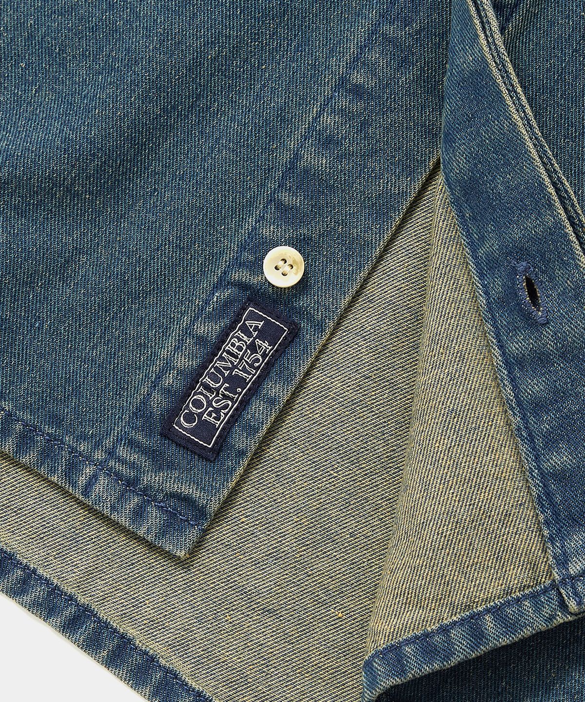 컬럼비아 유니버시티(COLUMBIA UNIVERSITY) COLUMBIA TRAJAN LABEL HIDDEN POCKET DENIM S/S SHIRTS 미드나잇데님