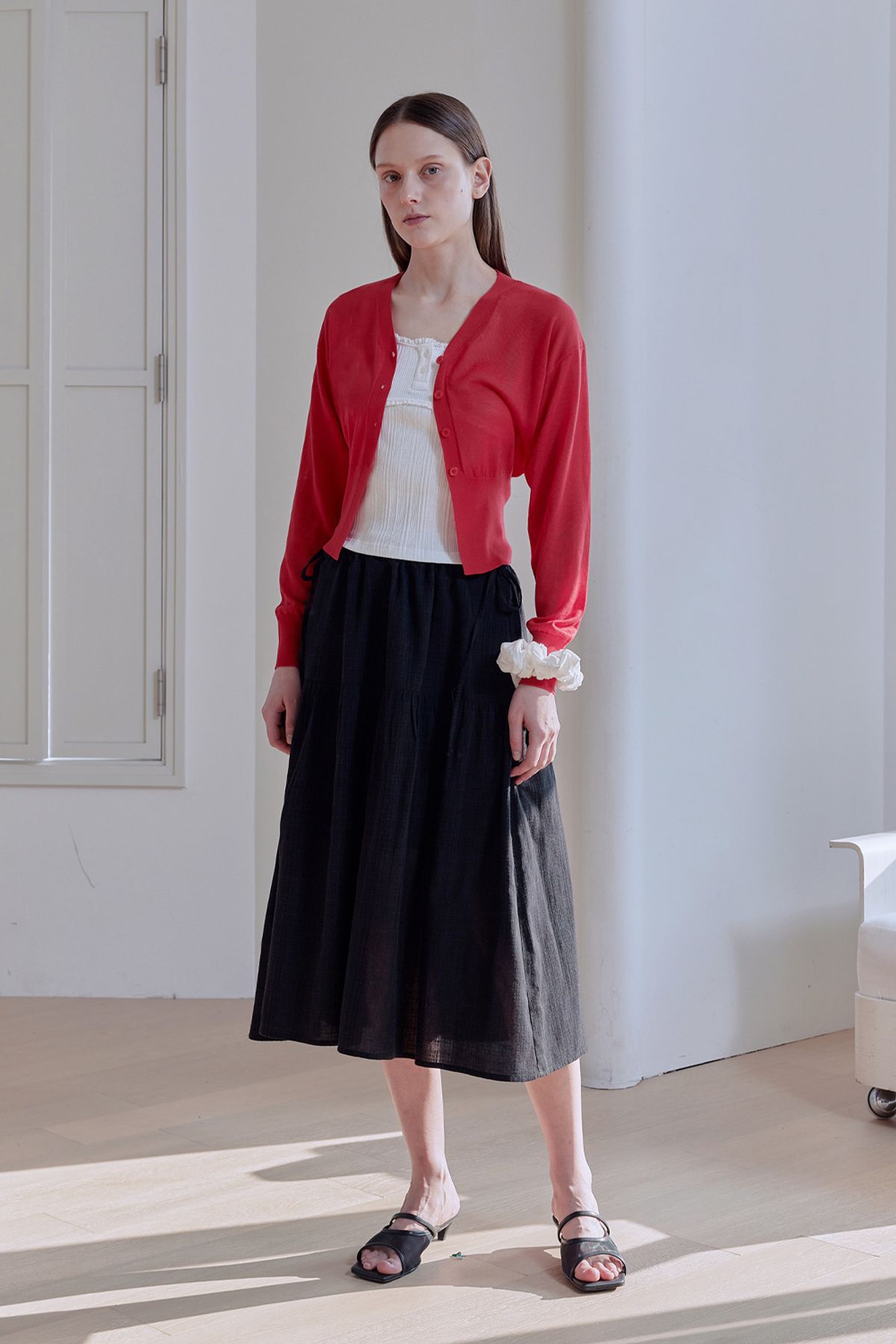 애프터아워즈(AFTERHOURS) EASY STRING FLARE SKIRT (BLACK)