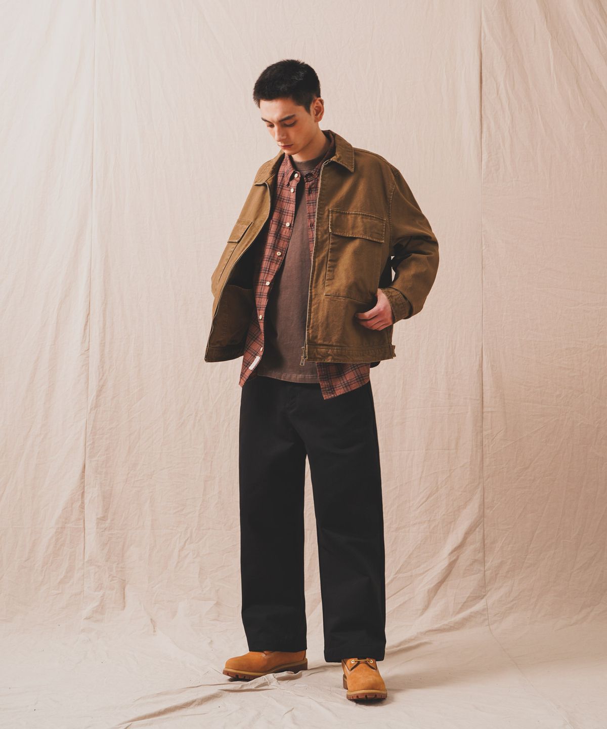퍼스텝(PERSTEP) 믹스 와이드 치노 팬츠 블랙 JULP4687