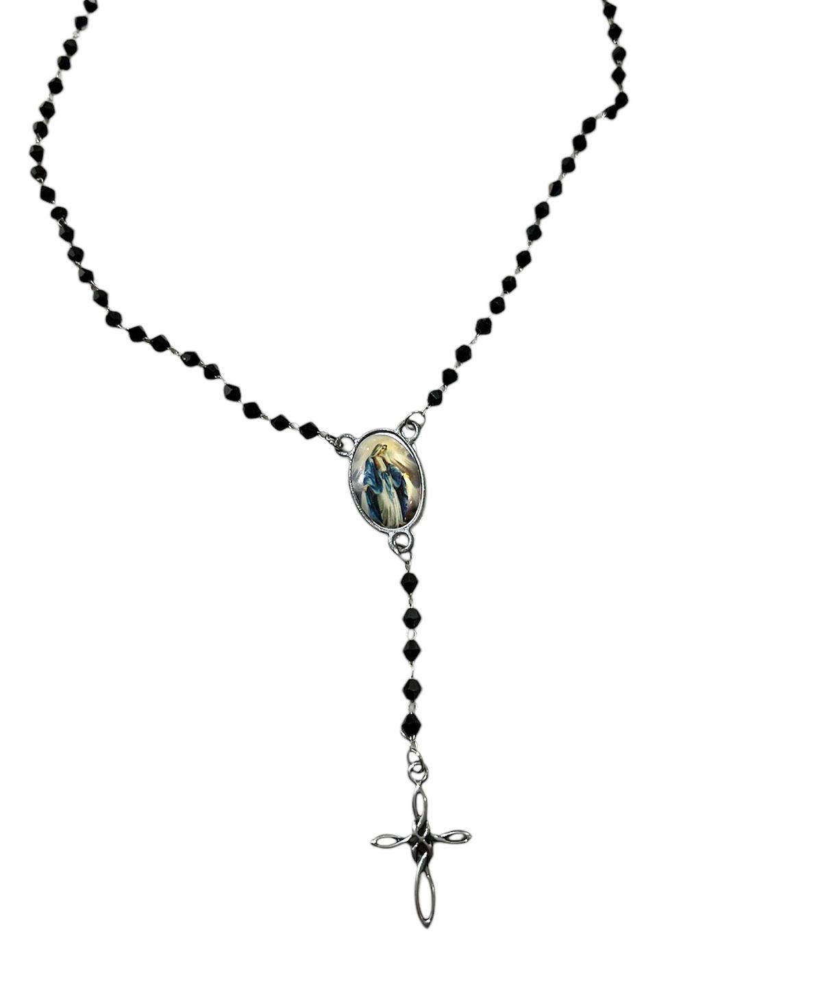 스케이터락(SK8ER ROCK) Black Beads Chain Rosary Necklace