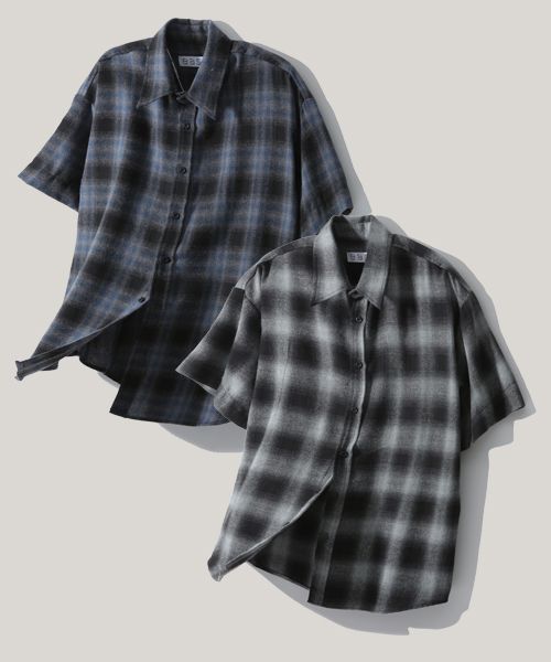 MUSINSA | EASE OMBRE 1/2 CHECK SHIRTS [OVERSIZED FIT] _BLUE_ Unisex