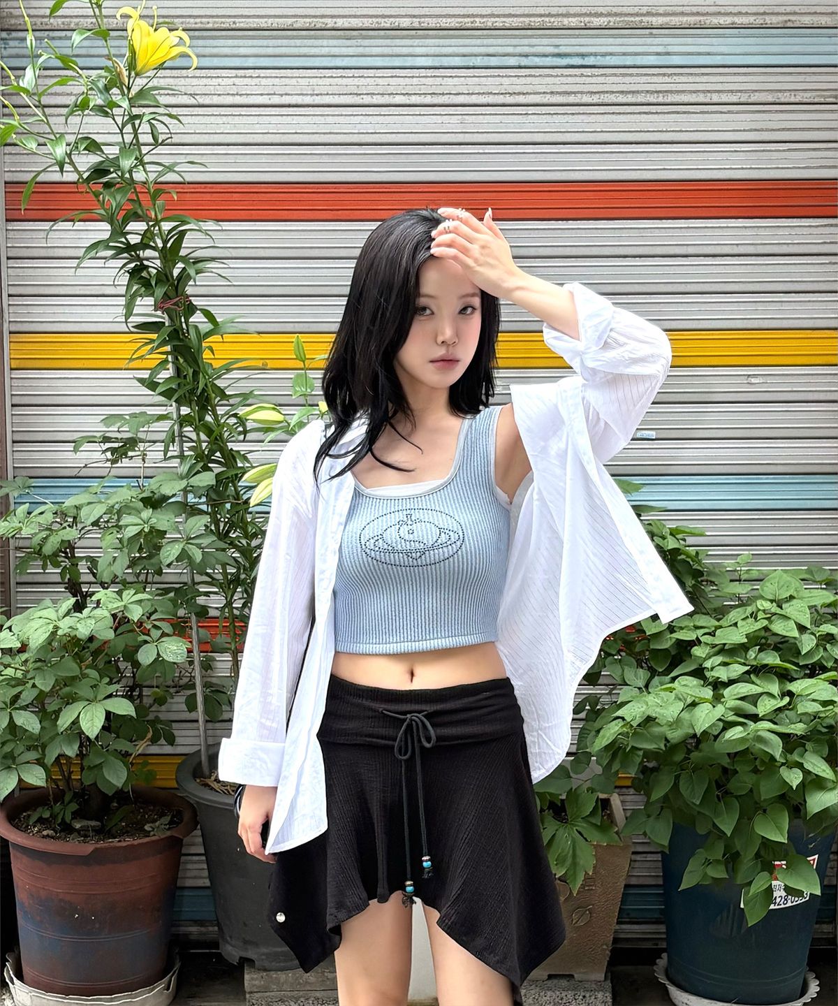 플라즈마스페어(PLASMA SPHERE) 2WAY 트립 언발란스 골지 튜브탑 스커트_3COLOR