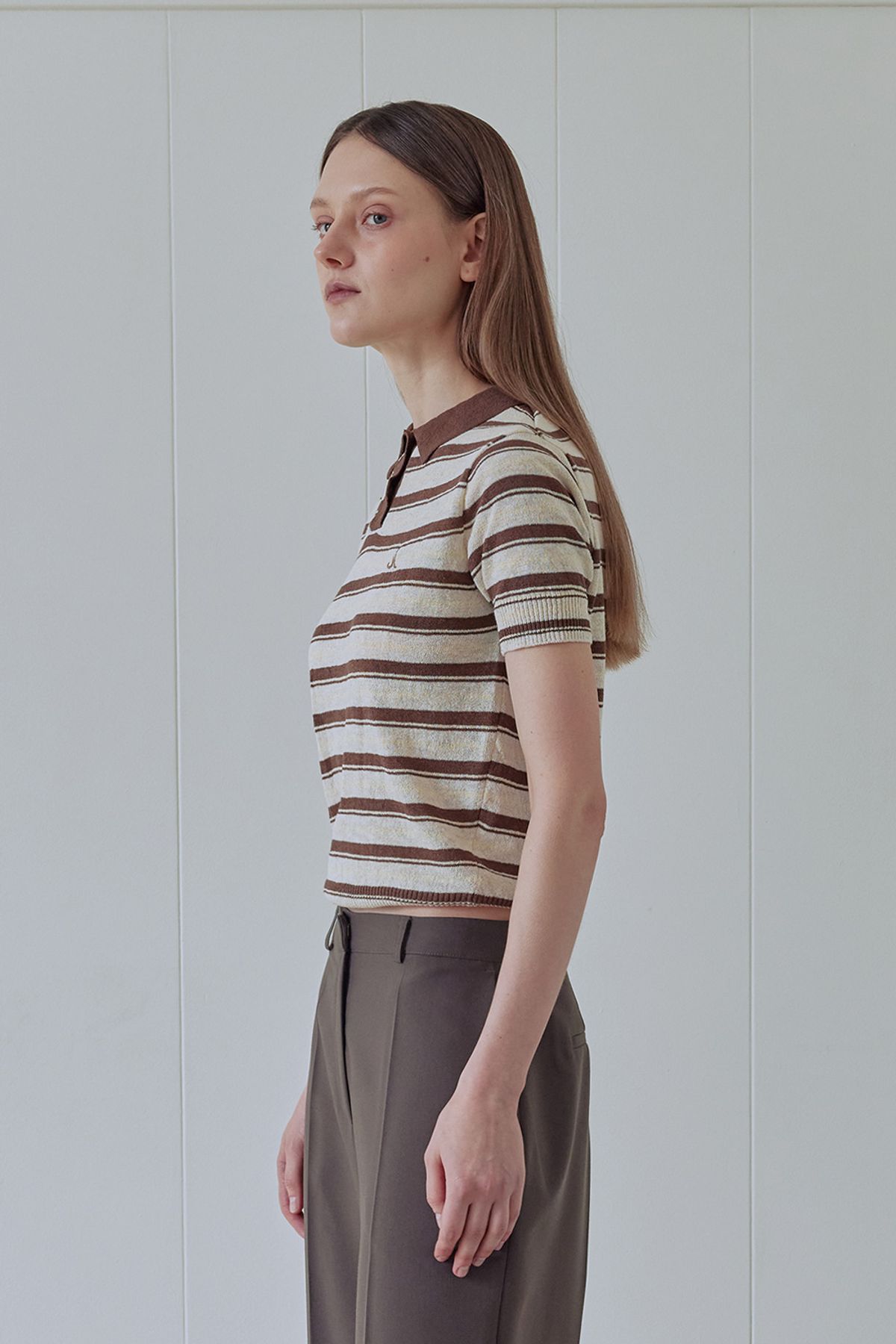 애프터아워즈(AFTERHOURS) MULTI STRIPE COLLAR KNIT (BROWN)
